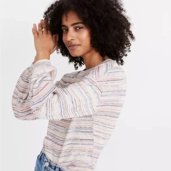 Madewell Sweaters - Madewell Bubble-Sleeve Crop Sweater Top in Rainbow Stripe Size S